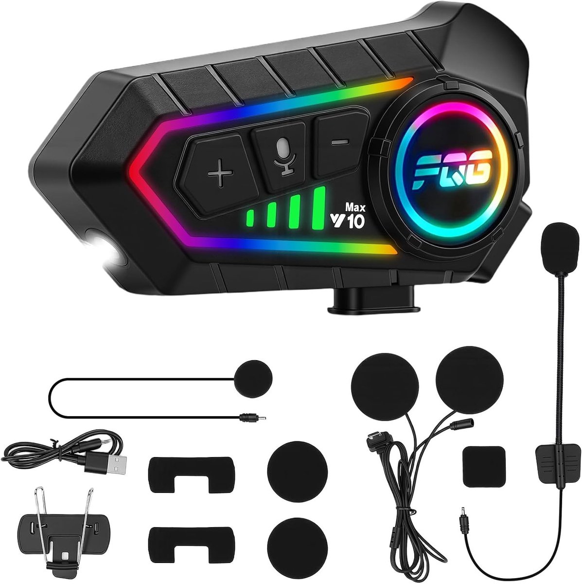 Motorhelm-headset - Zwart - 1 jeu - Waterdichte Bluetooth Helm Communicatieset met Ruisonderdrukking en LED-licht - Voor Motorrijders