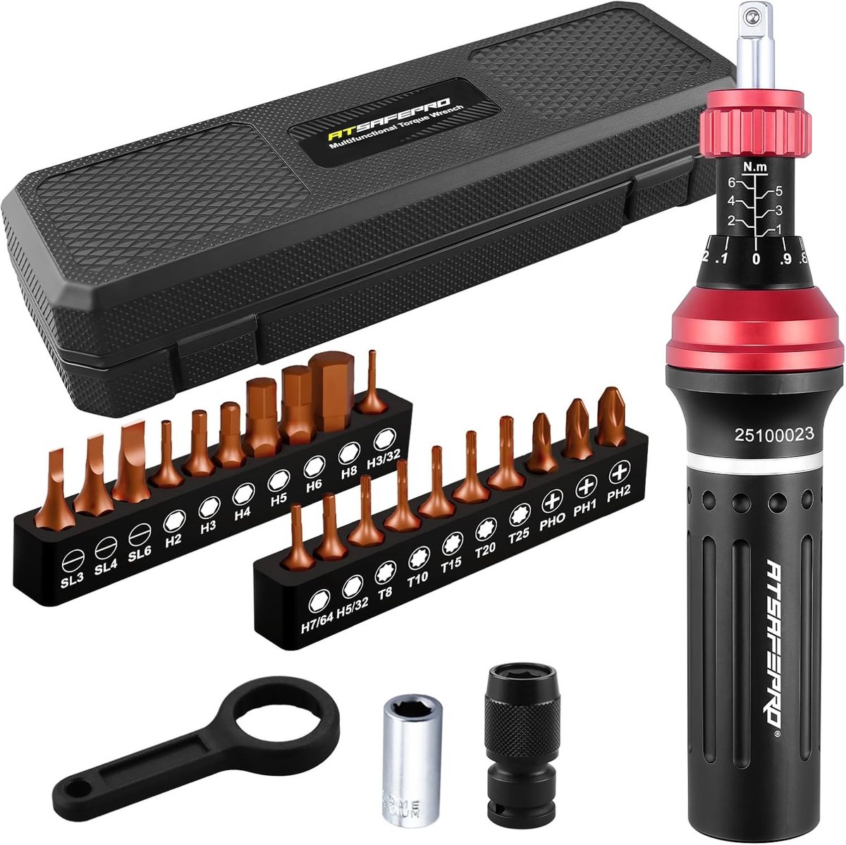 Momentsleutel voor fiets - Zilver - 1-6 Nm - Met 22 Precisiebits en Opbergkoffer - Voor Elektronica en Doe-Het-Zelf