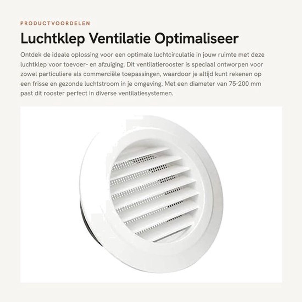Ventilatierooster 75-200 mm - Ventilatierooster Wit - Afzuigventiel - Luchtventilator - Schoepenrooster - Duurzaam Kunststof - Luchtventiel