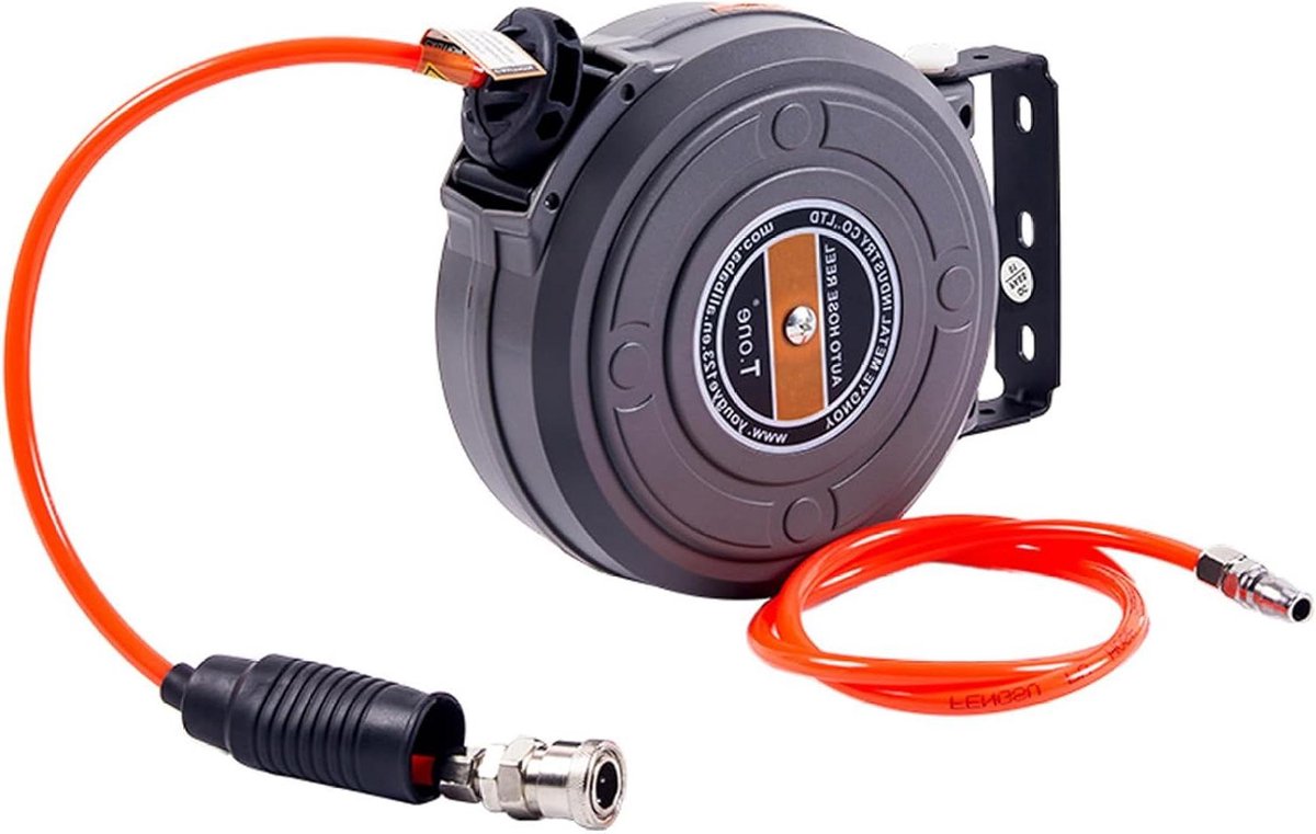 Slanghaspel - Luchtslang Haspel - Werkplaats Organisatie - Automatische Terugtrekking - 8 mm x 6 m - Grijs