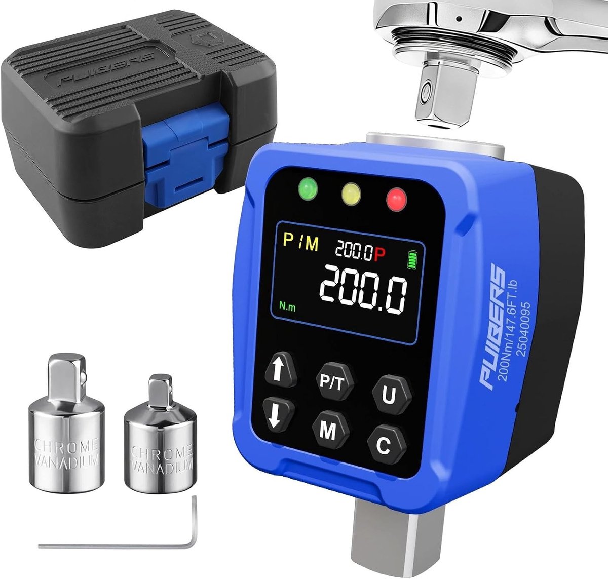 Momentsleutel voor fiets - Zwart - 10-200 Nm - Digitale Adapter met LCD-display en 1/4 & 3/8 Adapters - Voor Precisie en Onderhoud