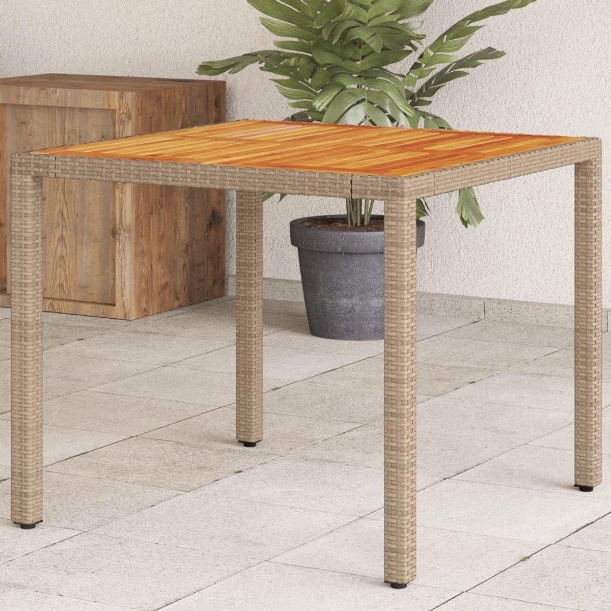 Tuintafel - Eettafel buiten - Genieten in de tuin - Robuust polyrotan acaciahout - 90 x 90 x 75 cm