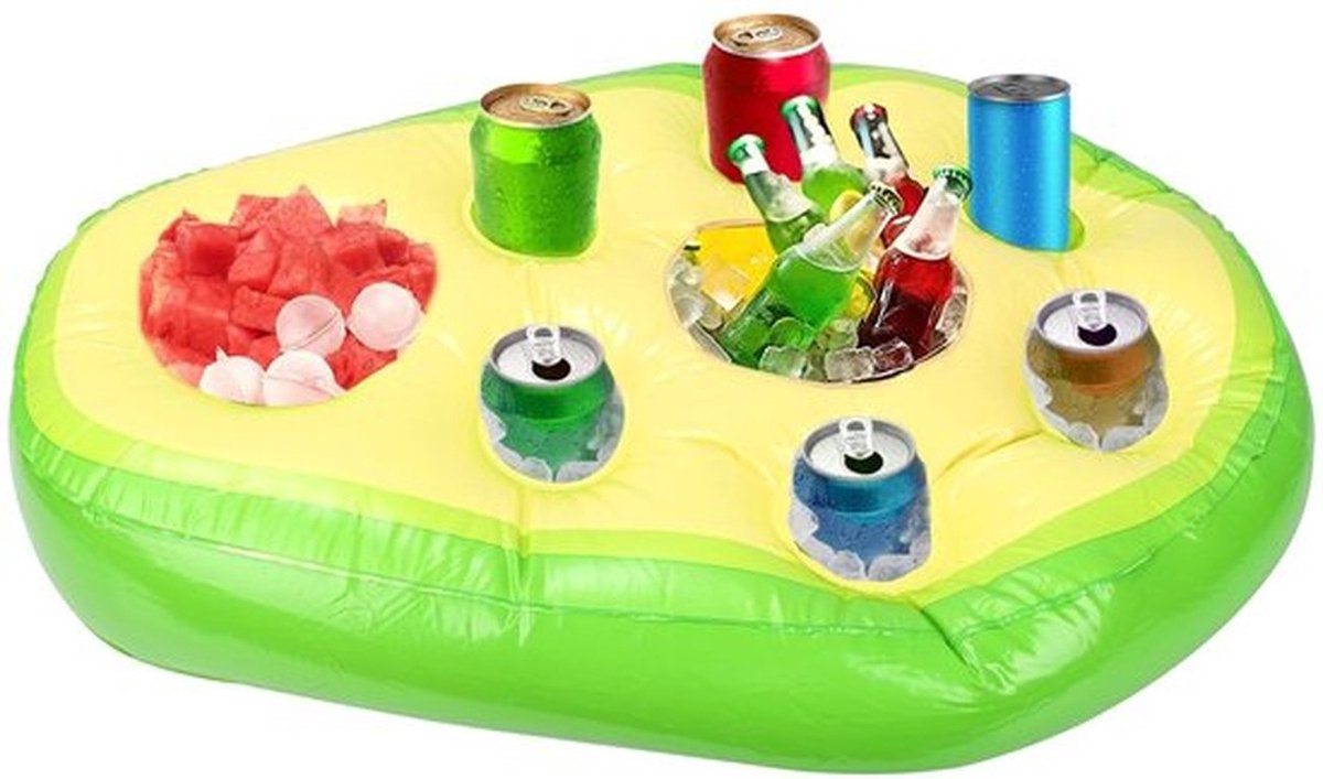 Drijvende Drankhouder Avocado-Vorm - Opblaasbare Floaties - 8 Bekerhouders - PVC - 68x50x14 cm - Perfect voor Zwembad Feest - Drijvende Float