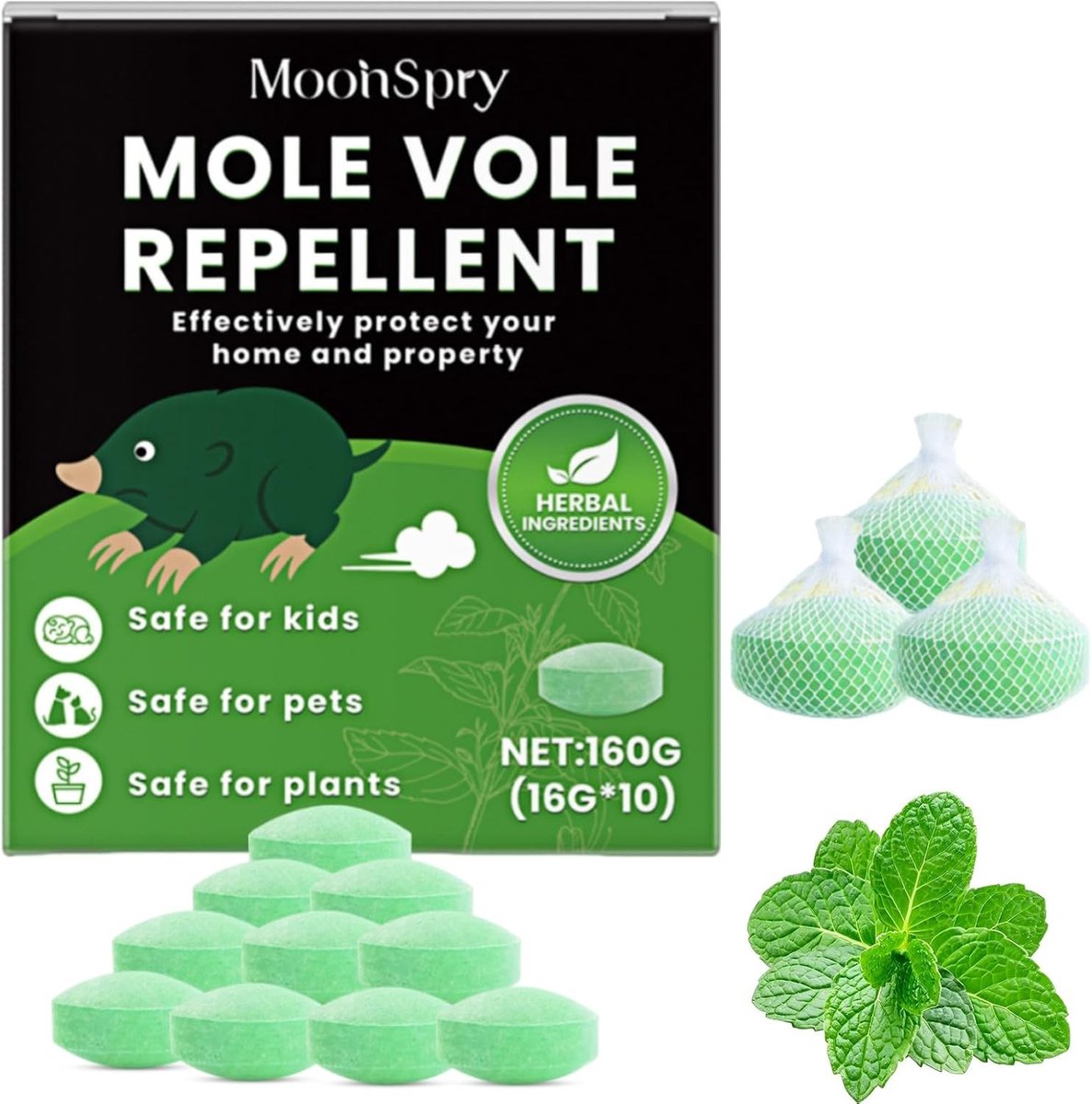 Mottenballen - Groen - 3,4 x 3,4 x 1,9 cm - Natuurlijke Mollenverschrikker voor Tuin en Gazon