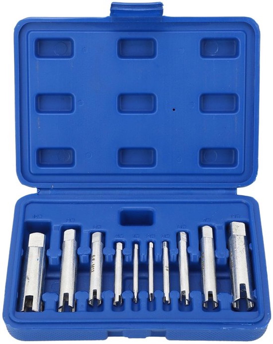 Schroefdraadtap Set - 10 Stuks - Taptrekkerset - Gehard Gelegeerd Staal - Voor M4/M5/M6/M8/M10/M12/M14/M16/M20/M22 - Inclusief Opbergdoos