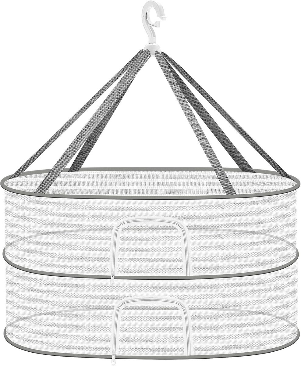Droognet - Wit - Diameter 60 cm - 2-laags Hangend Droogrek voor Kruiden en Planten