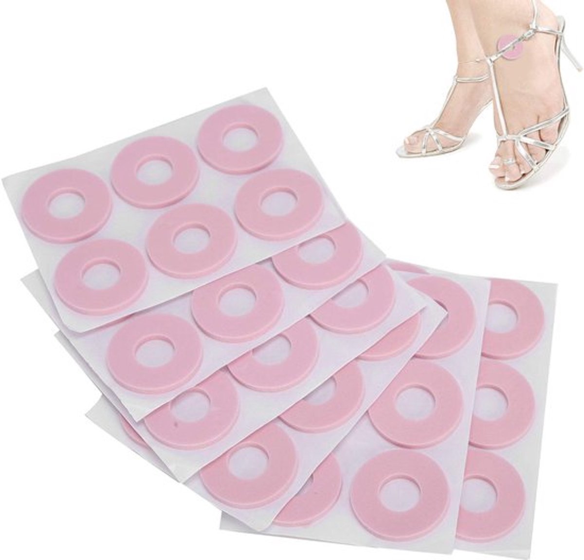 Verpakking met 54 likdoornpads voor voeten, blaarpleisters voor hielbescherming, zelfklevende zachte eeltpads, hielpad-inzetstukken ter voorkoming van likdoorn (Rond roze, L)