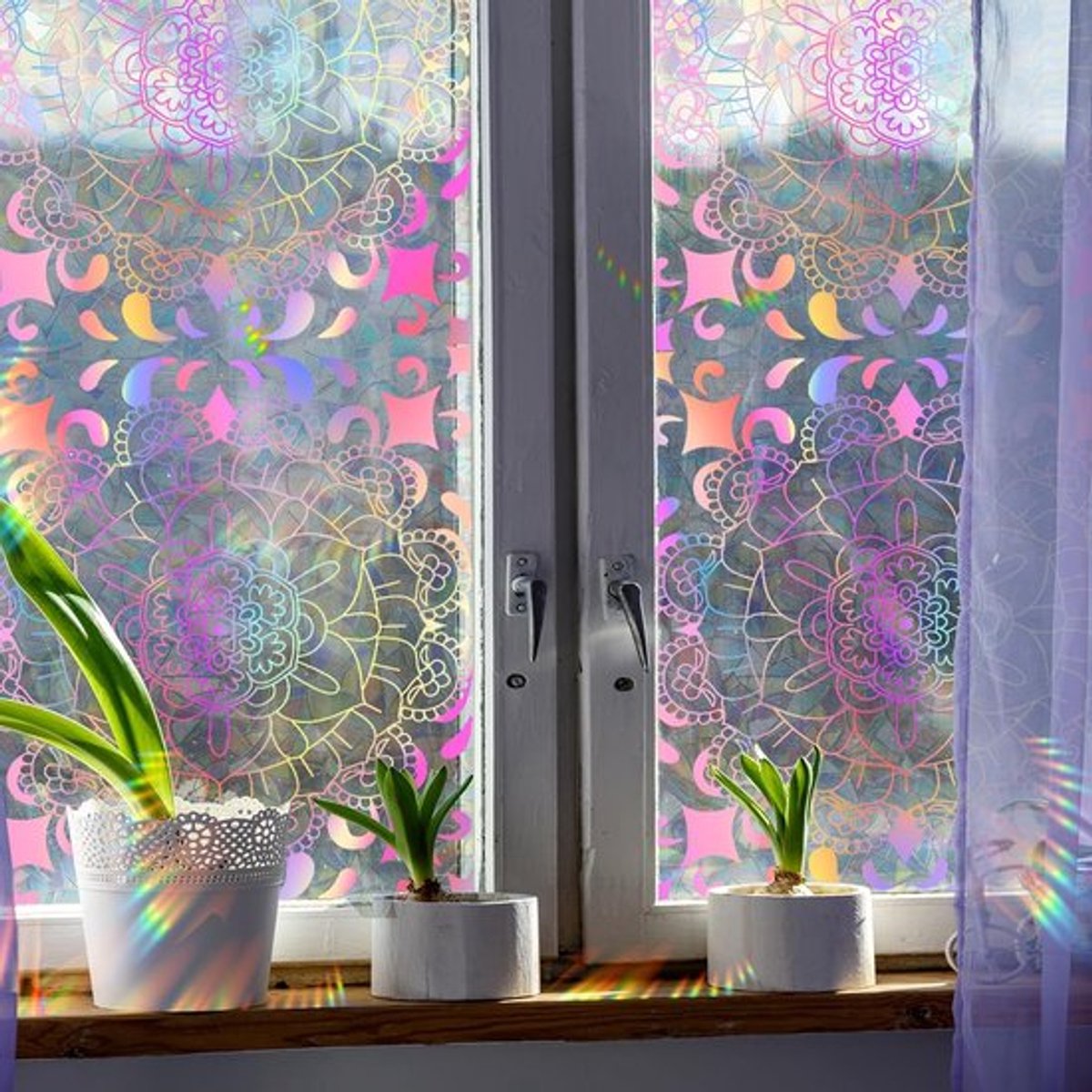 Raamstickers - Niet-klevende glas-in-loodfolie - Privacyfolie - Waterdichte vinyl PVC - Herbruikbare decoratie - 39,37 × 16,93 cm