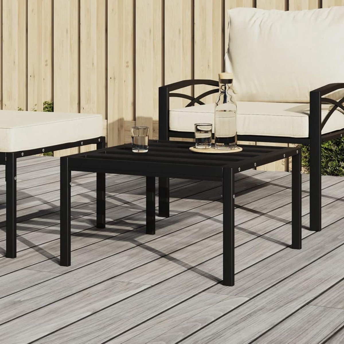 Tuin Salontafel - Outdoor Tafel - Buiten Ontspannen - Gepoedercoat Staal - 60x60x35 cm - Zwart
