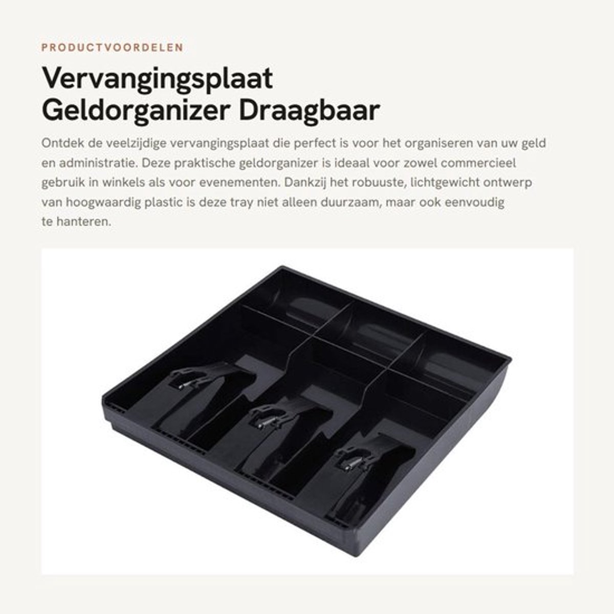Vervangtray - Hoogwaardige Kunststof - 3 Vakken Voor Briefgeld - 3 Vakken Voor Munten - Lichtgewicht - Schokbestendig - Eenvoudig Te Gebruiken - Geldlade