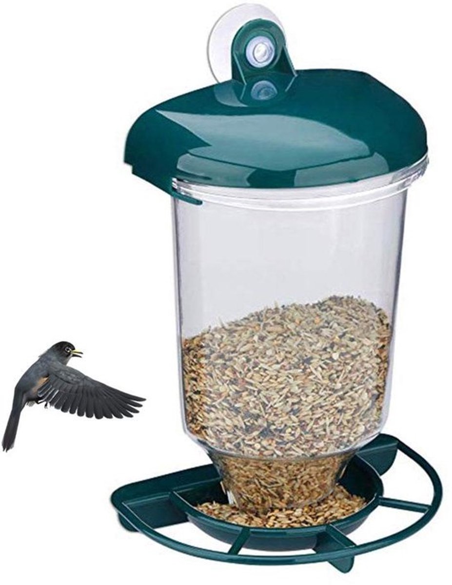 Vogelvoederhuisje Automatisch - Transparante Voederbak - Vogelvoeder voor Raam - Duurzaam PP - Eenvoudig te Installeren - 22,5x10,5x14cm - Vogeldispenser