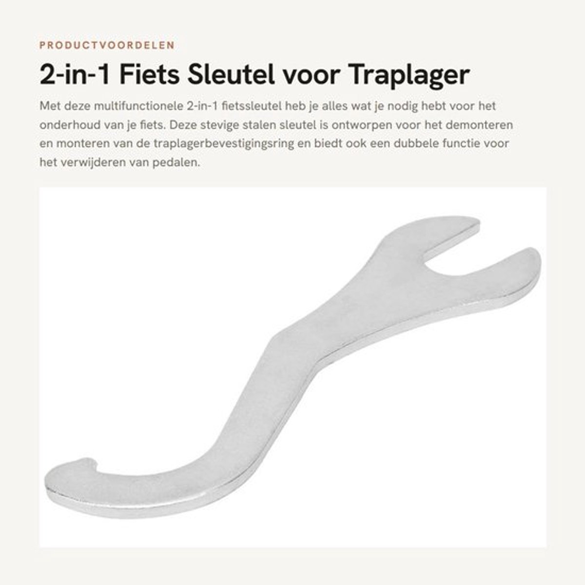 Fietssleutel 2-in-1 - Achterhaaksleutel - Dubbele functiesleutel 15/16 mm - Gereedschap voor traplager - Fietsgereedschap - Comfortabel en praktisch