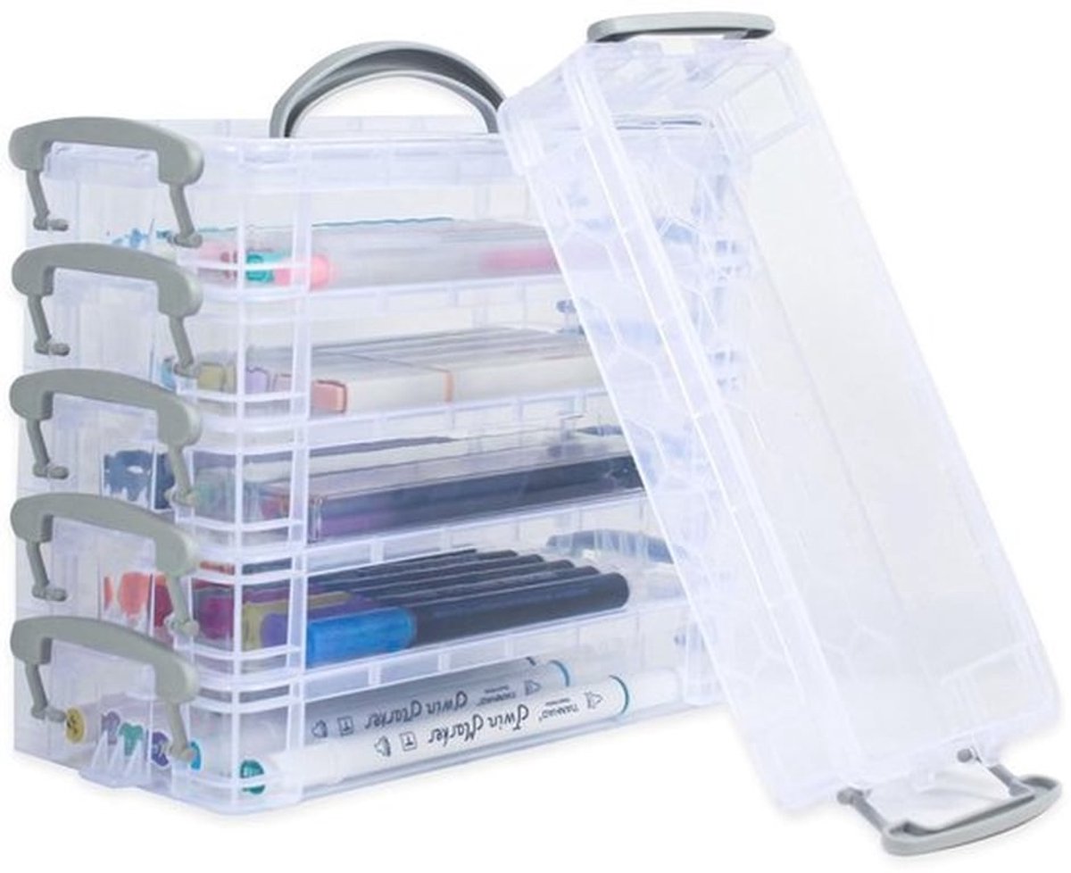 Penbox Stapelbaar - Opbergdoos met Deksel - Bureau Organizer - Kantoorbenodigdheden - Briefpapier - Aquarel Pennen