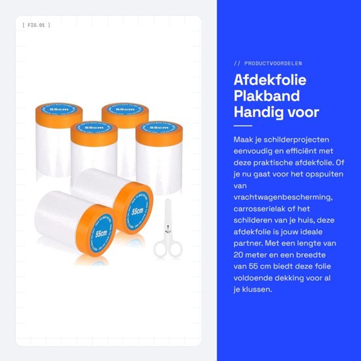 Afdekfolie 6 Rollen - 20 m x 55 cm - Transparant met Plakband - Bouwfolie - Afdekfolie met Tape - Geschikt voor Schilderen - Maskerfolie