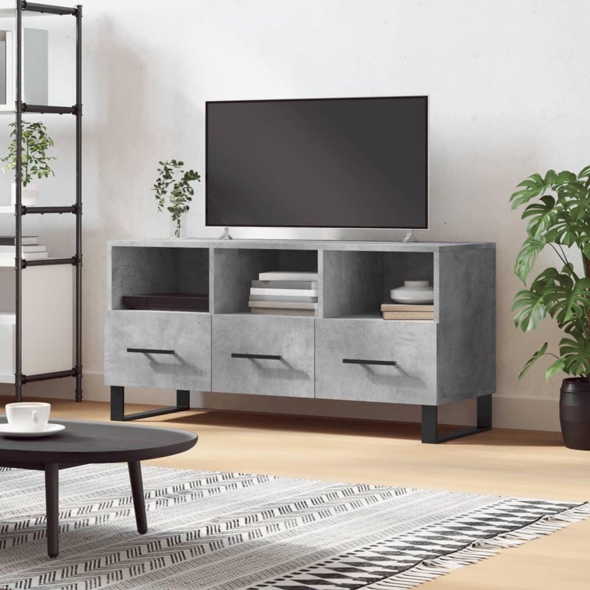 TV-kast Hout - Mediaboe - Opbergen Woonkamer - Betongrijs Design - 102x36x50 cm - Grijs