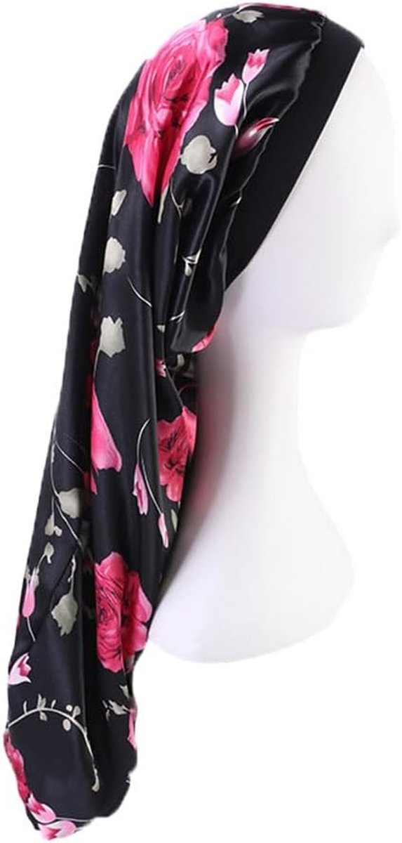 Slaapmuts - Bonnet Satijn - Haarverzorging - Brede Elastische Band - 60 cm Lengte - Zwart