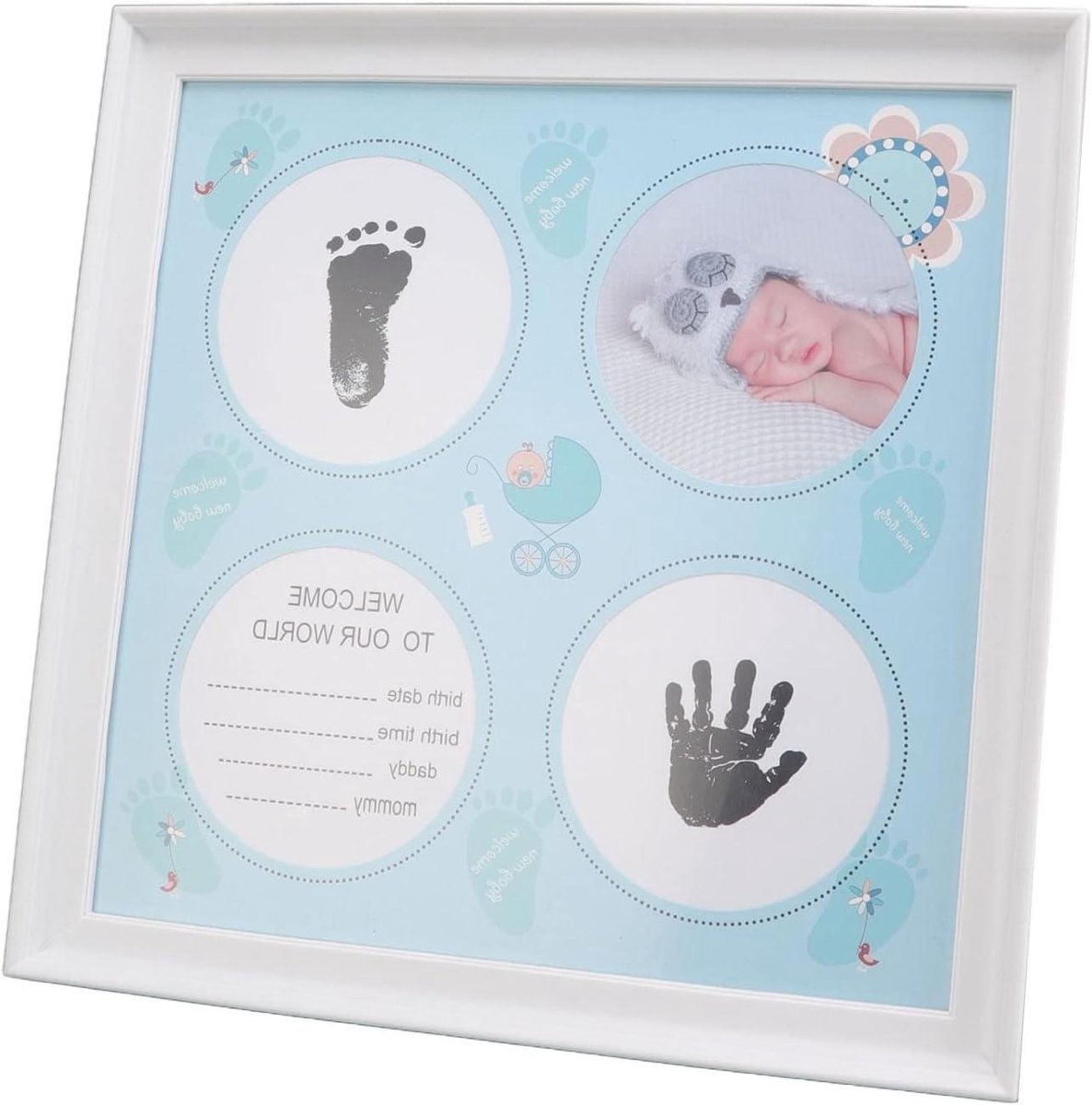 Baby Handafdruk Voetafdruk Kit - Baby Print Frame - Herinneringen Vastleggen - Slijtvast Plastic - 30L x 3W cm - Blauw