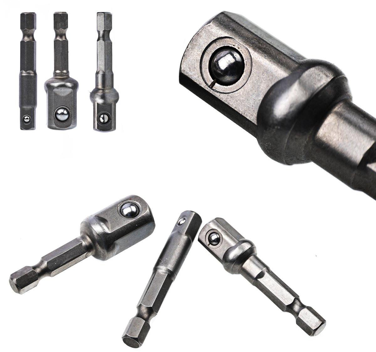 Rosfix Adapterset voor Doppen 50 mm - Rvs 3 Stuks - 50 mm Lengte, 1/2 3/8 1/4 inch - Voor Dopsleutel