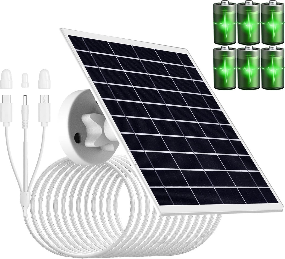 Zonnepaneel met Ingebouwde 15600mAh Oplaadbare Batterij - Zwart - 9W/5V - Waterdicht en Geschikt voor Beveiligingscamera's