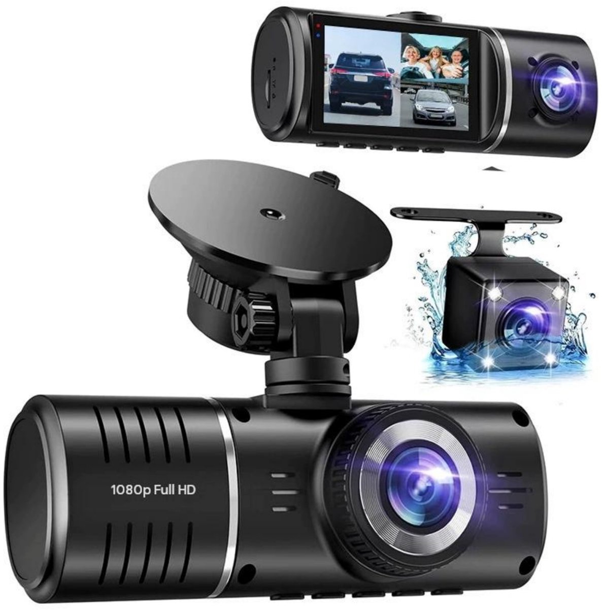 GELLDG Dashcam Voor & Achter - 3-Kanaals Autoritrecorder - 2.45 Inch Scherm, Zonder Geheugenkaart - Nachtzicht, HDR, G-Sensor, 24Uur Parkeermodus - Geschikt voor Auto en Bestelwagen - Kunststof Behuizing - Afmetingen 12x3x3.5cm