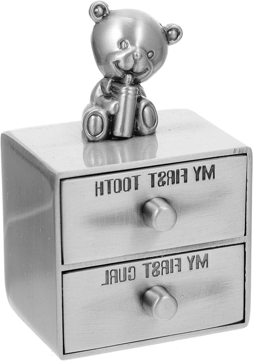Melktanden Verzamelbox - Baby Tandendoosje - Jeugdherinneringen Bewaren - Zinklegering Materiaal - 7 x 4.5 x 4 cm - Zilver