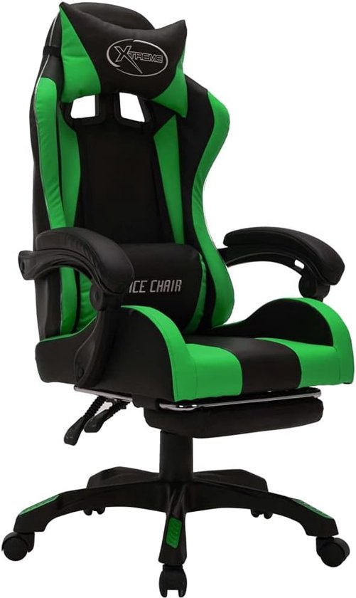 Racestoel met LED - Gamestoel bureaustoel - Comfortabel werken gamen - Verstelbare voetensteun - 64x65x119 cm - Groen zwart — afbeelding 4