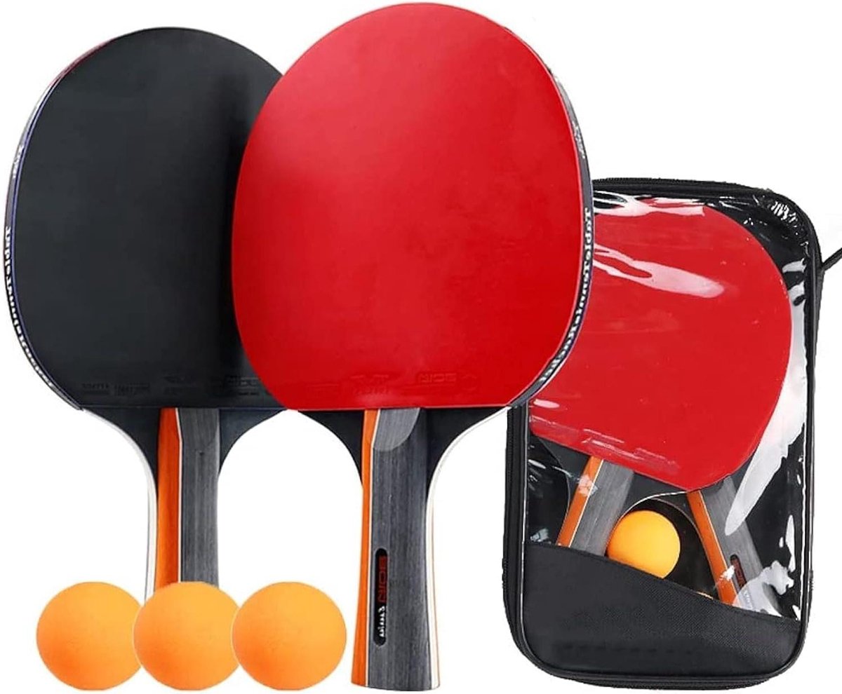 Tafeltennisset - Pingpong set - Sportief spel - 7 lagen hout - 2 batjes 3 ballen - Rood zwart