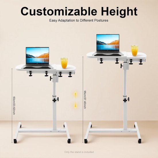 Bijzettafel In Hoogte Verstelbaar - Laptoptafel Bedtafel - Thuiswerken Bank - 360° Kantelbaar Bord - 60 x 40 cm - Wit — afbeelding 4