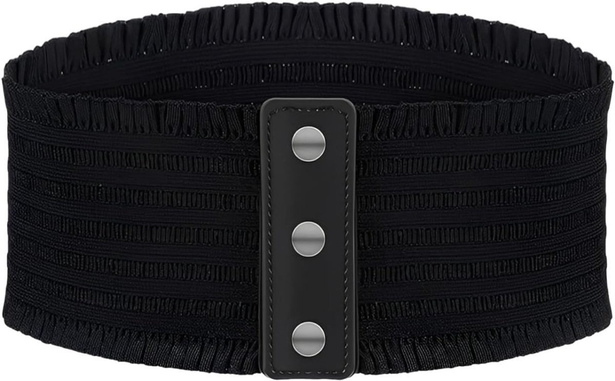 Elastische zwarte riem voor dames, 10 cm breed, met drukknop, perfect voor jurken en blouses, trendy modeaccessoire voor elke gelegenheid