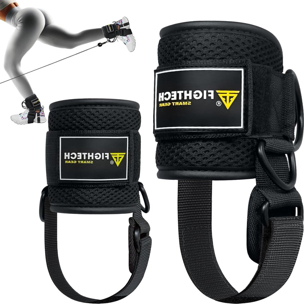 Enkelbanden voor training - Kabel machine banden - Onderlichaam trainen - Verstelbare D-ringen - 440 g - Zwart