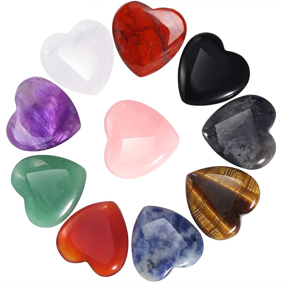 Omgoods - Set van 10 Rozenkwarts Hart Edelstenen voor Meditatie en Ontspanning