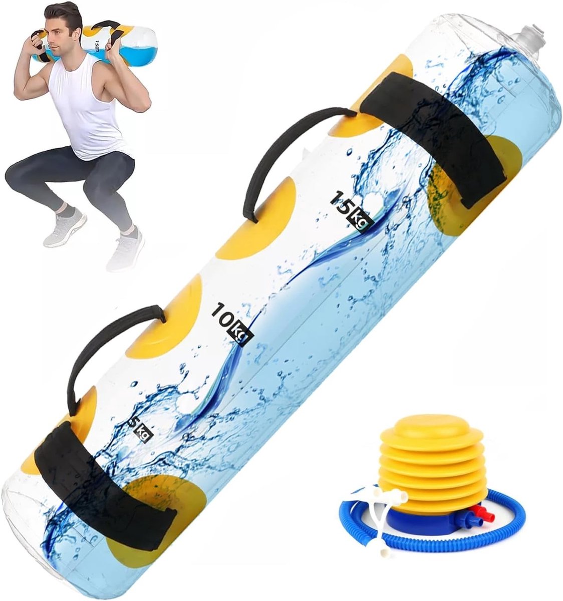 Verstelbare Watergewicht Trainingszak, Alternatief voor Zandzak met Voetpomp, 20 kg, Draagbaar en Stabiliteit voor Fitness en Krachttraining