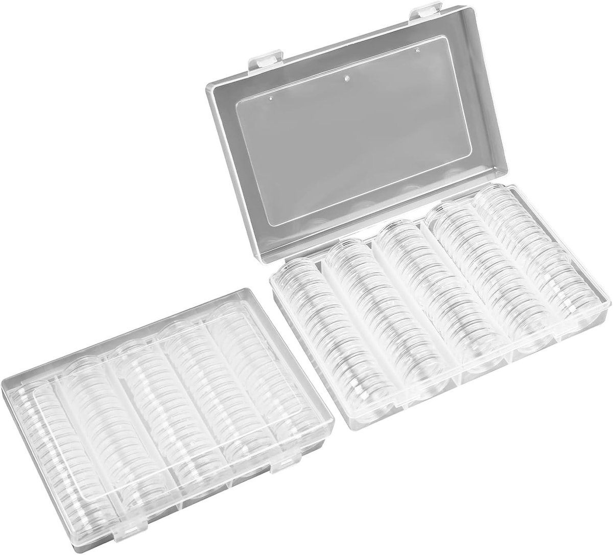 200 Stuks 26 mm Muntencapsules met Opbergdoos - Duidelijke Bescherming voor Verzameling van Herdenkingsmunten, 2 Euro Munten en Verzamelobjecten