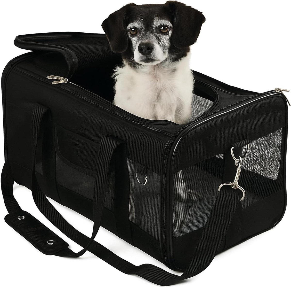 Reistas voor Honden - Reismand Zachte Zijkant - Veilig Vervoer - Ventilatie Gaas - Large 48 cm - Zwart
