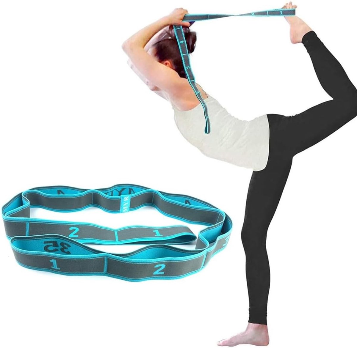Verstelbare Yogariem met 9 Vaste Lussen voor Yoga, Pilates, Dans en Gymnastiek Oefeningen