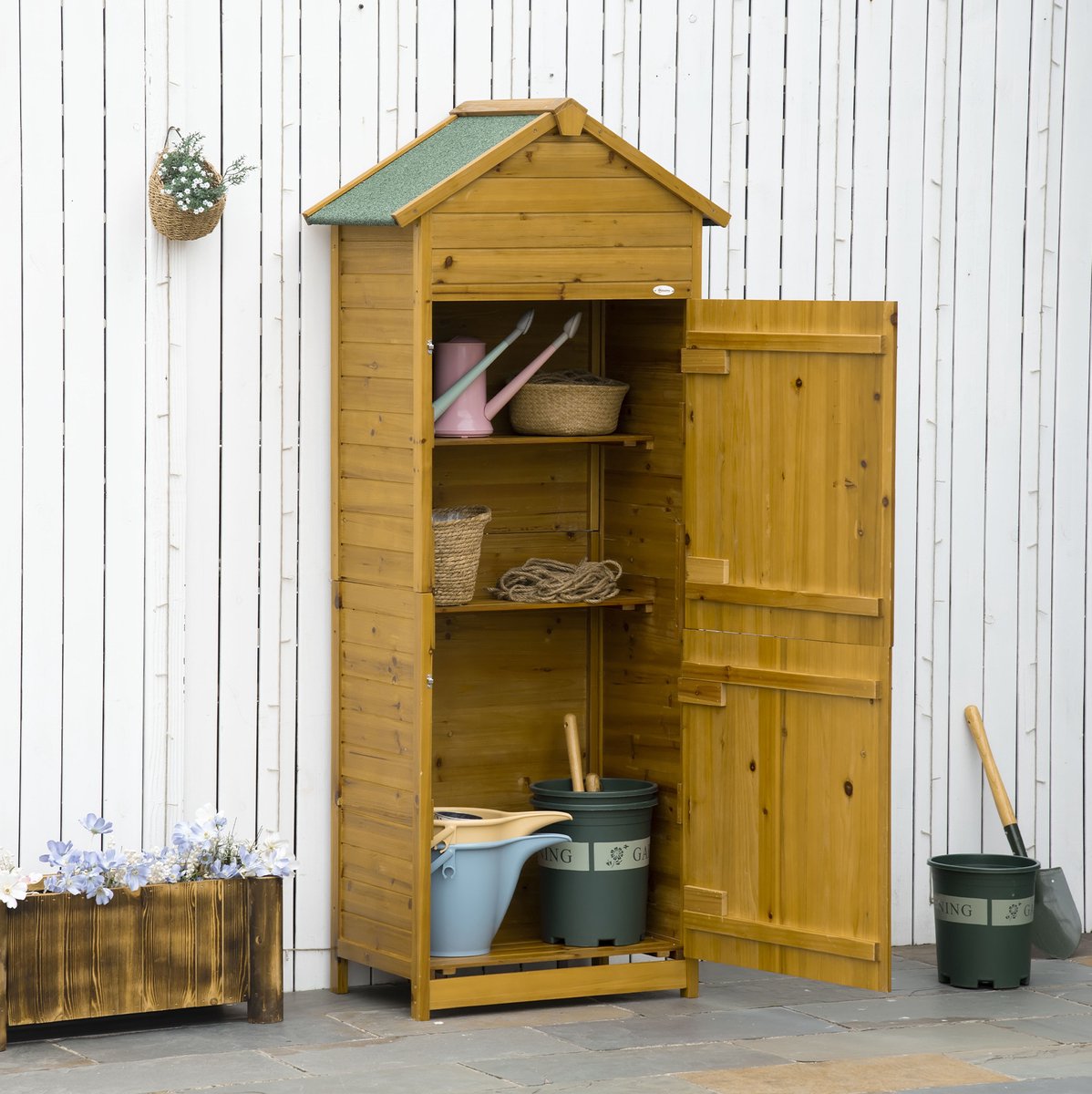 COVREO Tuinkast 79 x 49 x 191,5 cm naturel hout, 2 planken, weerbestendig