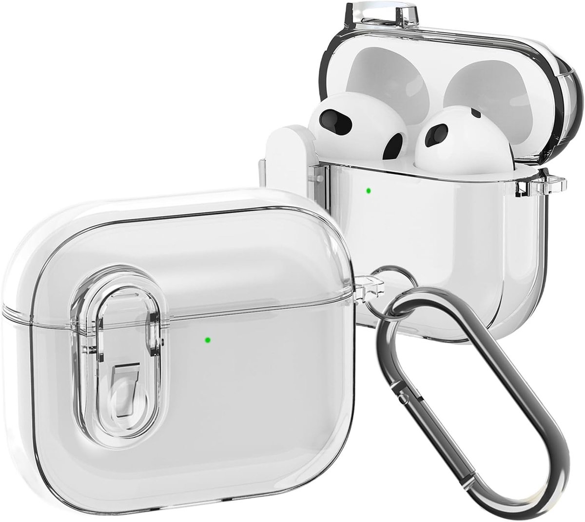 Transparante Beschermhoes voor AirPods 4 - Premium TPU, Volledige Bescherming, Inclusief Carabiner en Draadloos Opladen