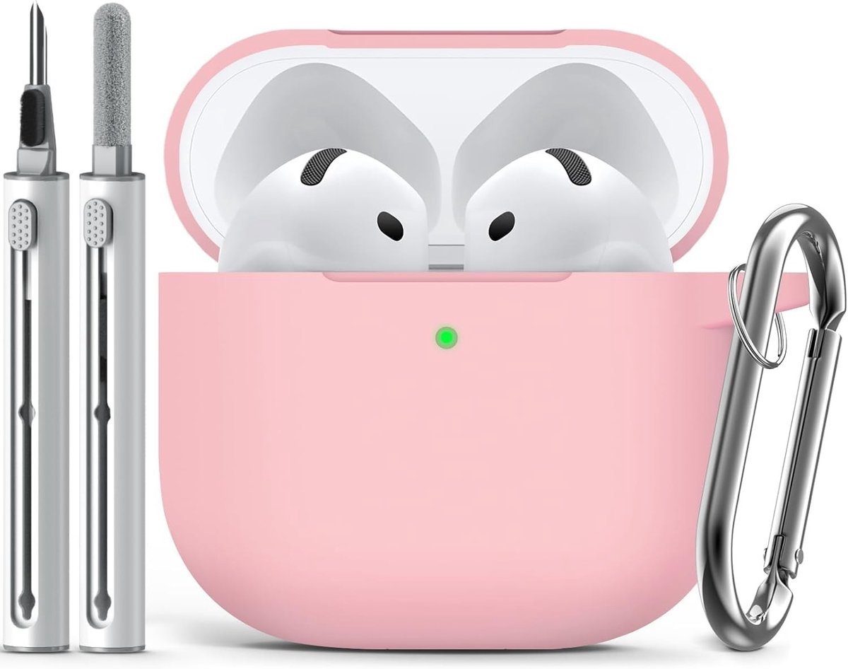 Siliconen Beschermhoes voor AirPods 4 - Roze, Unisex Ontwerp met Schoonmaakset, Duurzaam en Stijlvol