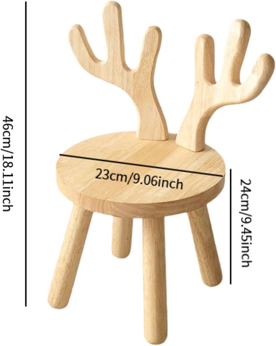 Kinderstoel Hout - Krukje Kinderen - Ontspannen Zitten - Met Rugleuning - 24 cm Hoog - Houtkleur