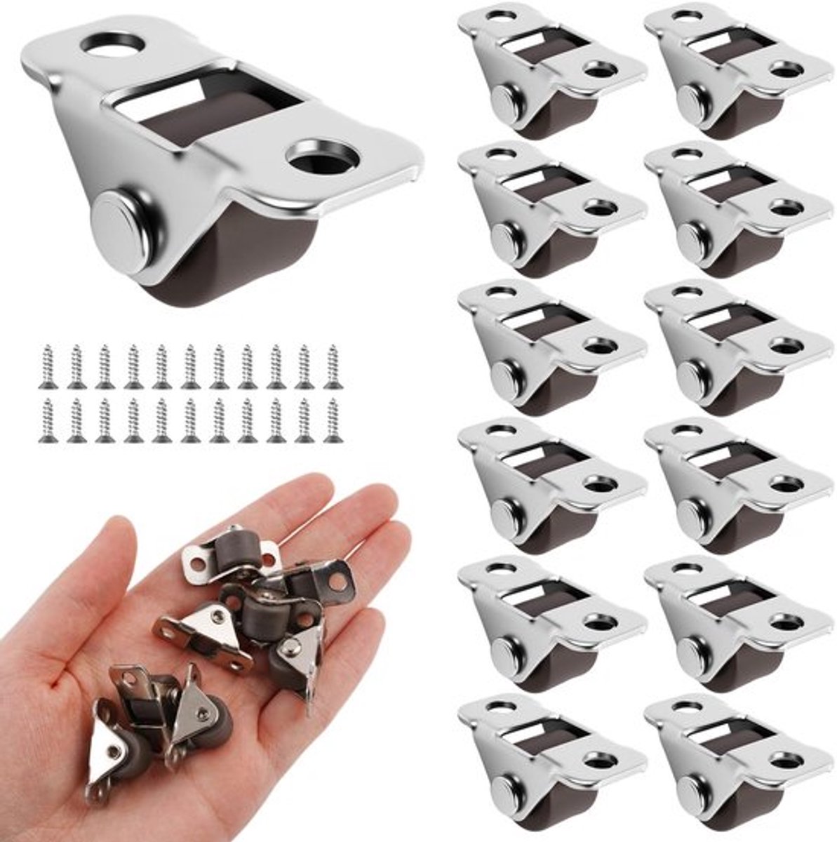 Meubelwielen set van 12 - Mini-wielen 1,2 cm - Rubber met stalen bovenplaat - Zwenkwielen voor meubels - Draagvermogen 8 kg - Slijtvast en duurzaam