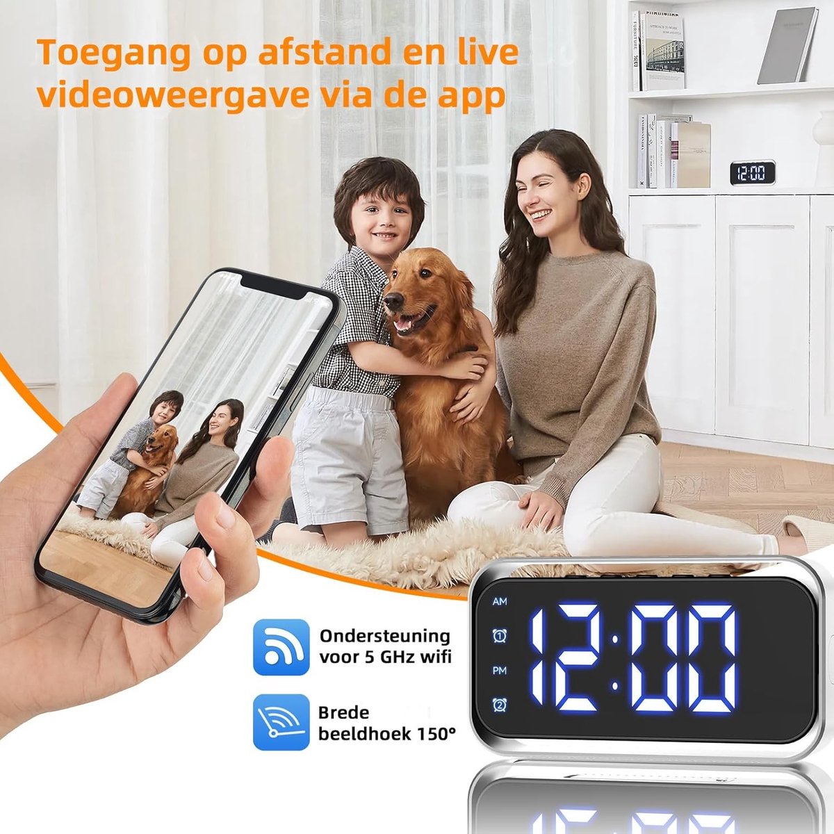 Spycamera - Zwart - 4K Ultra HD - Verborgen Klokcamera met Wifi en Nachtzicht - Voor Thuis en Kantoor
