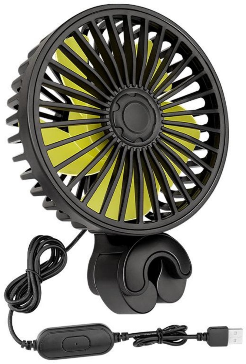 GELLDG Auto USB Ventilator Rücksitz - 360° KFZ Kühlventilator 3-Gang - Leistarkte Leise 12V Mini Lüfter met LED-Licht - Geschikt voor Auto Zuhause Büro - Kunststof - Afmetingen 10.5x13cm