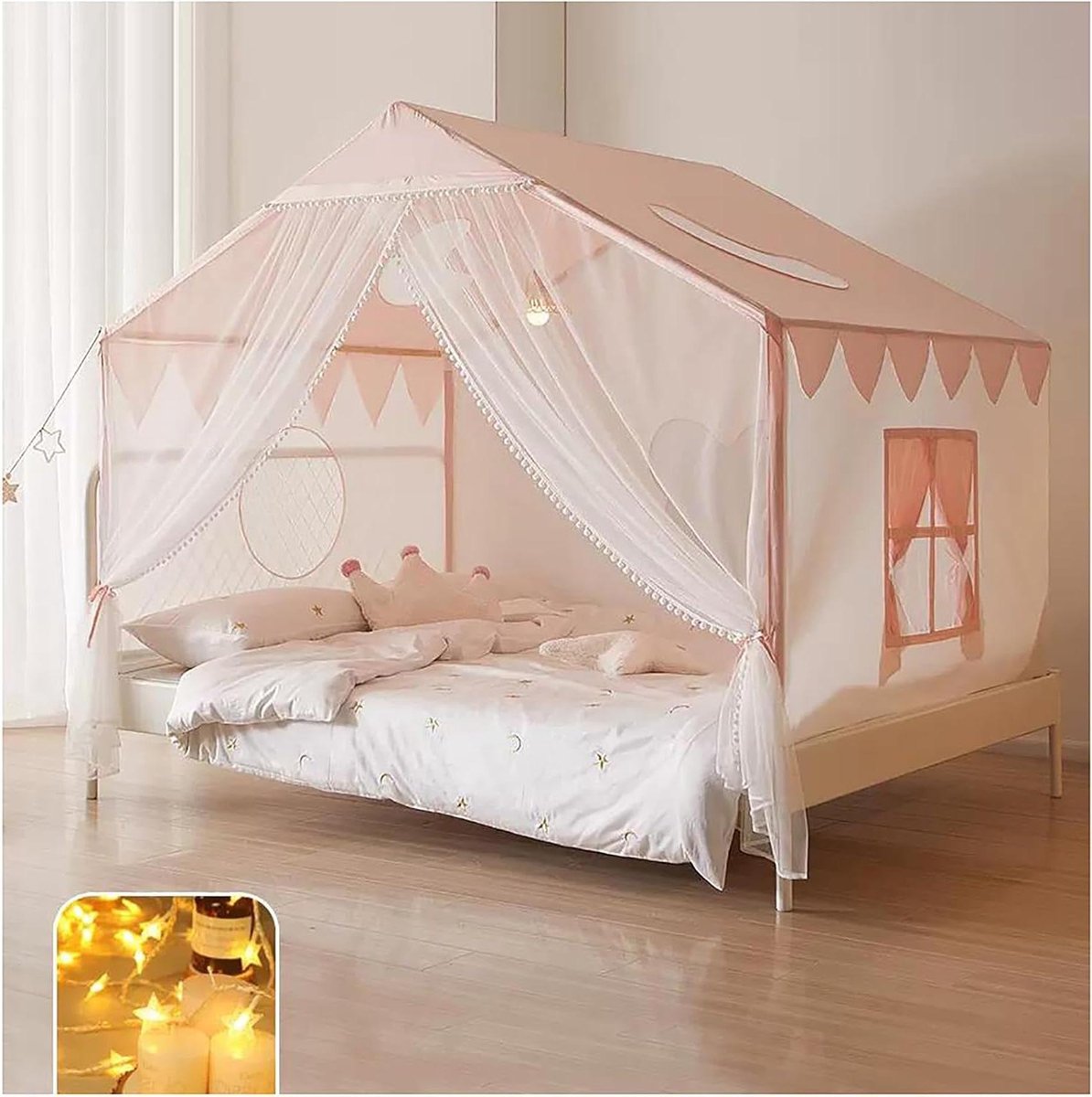 Bed Luifel Tent - Muggennet Hemelbed - Slaapkamer Decoratie - Kasteelstijl Ontwerp - Queen L - Roze