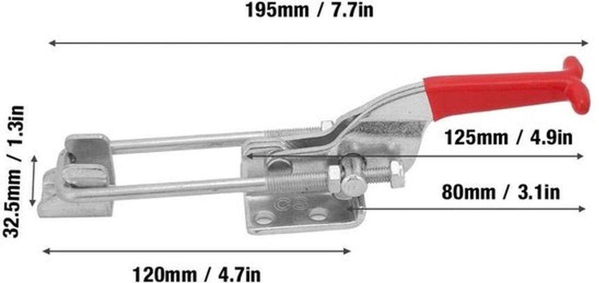 Knevelklem 431 - Snelspanner - Koolstofstaal - Driehoekige Hendel - Bevestigen Mechanische Montagewerkstukken - Eenvoudig in Gebruik - Klem