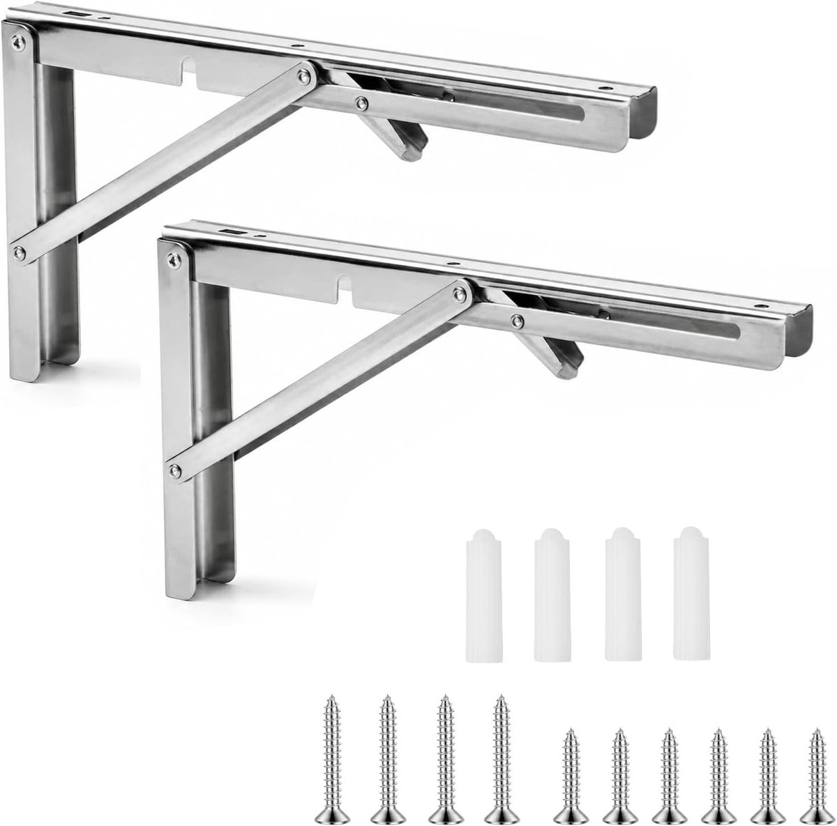Klapconsole voor zware belasting - Zilver - 30 x 15,7 x 2,6 cm - Roestvrijstalen inklapbare plankdrager - Voor wandmontage