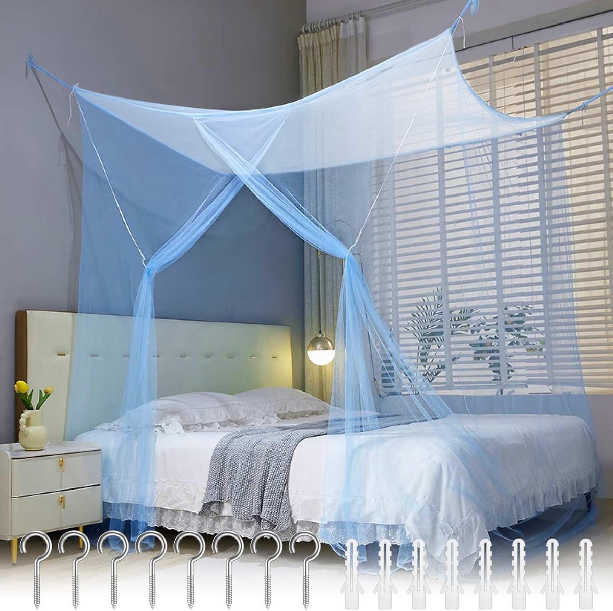 Klamboe 1 persoons - Blauw - 200 x 180 x 165 cm - Polyester muggennet met fijne mazen - Voor binnen en buiten gebruik