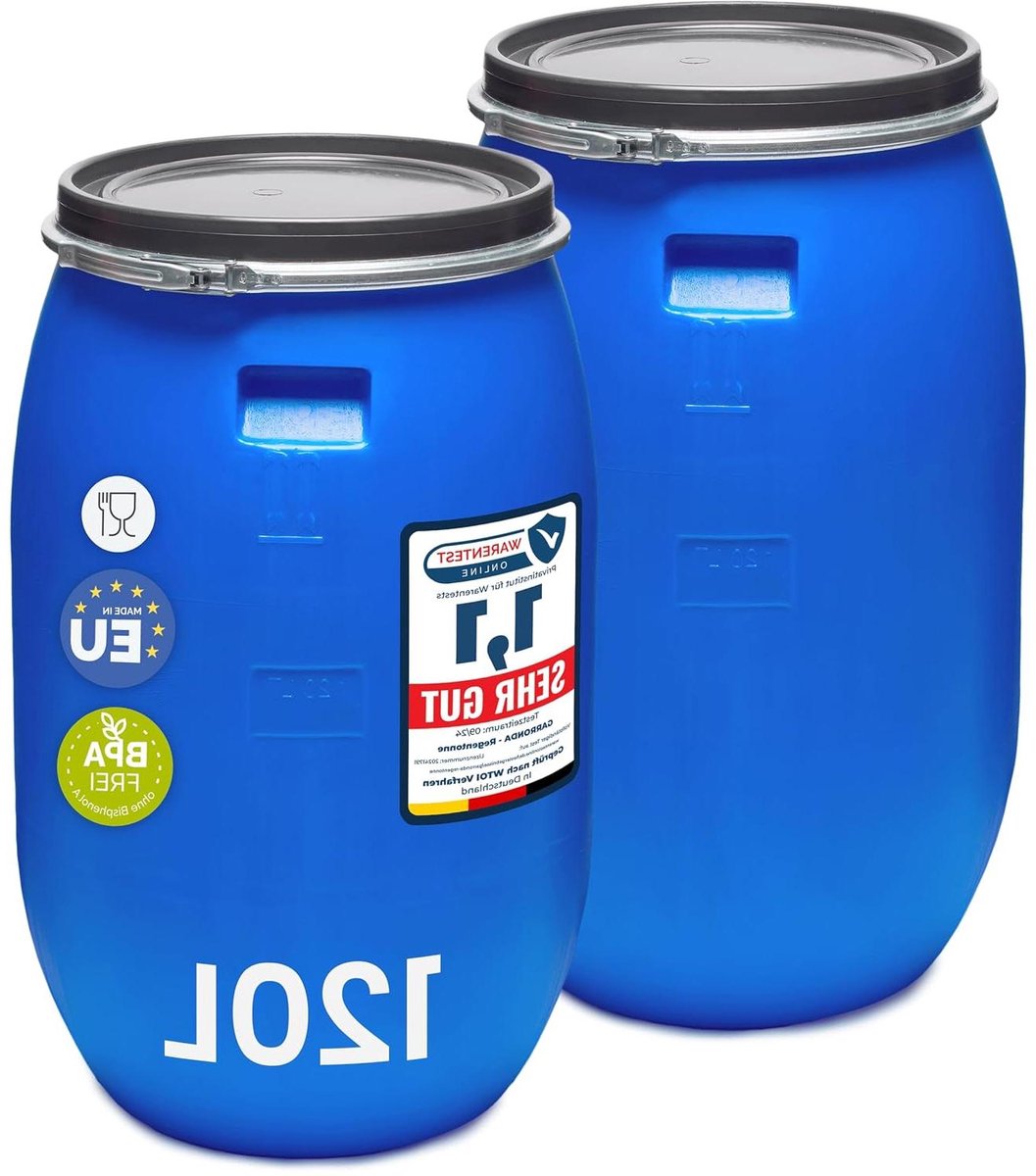 Regenton Set - Watervat Tuin - Regenwater Opvangen - BPA-vrij HDPE Materiaal - 2 x 120 Liter - Blauw / Zwart