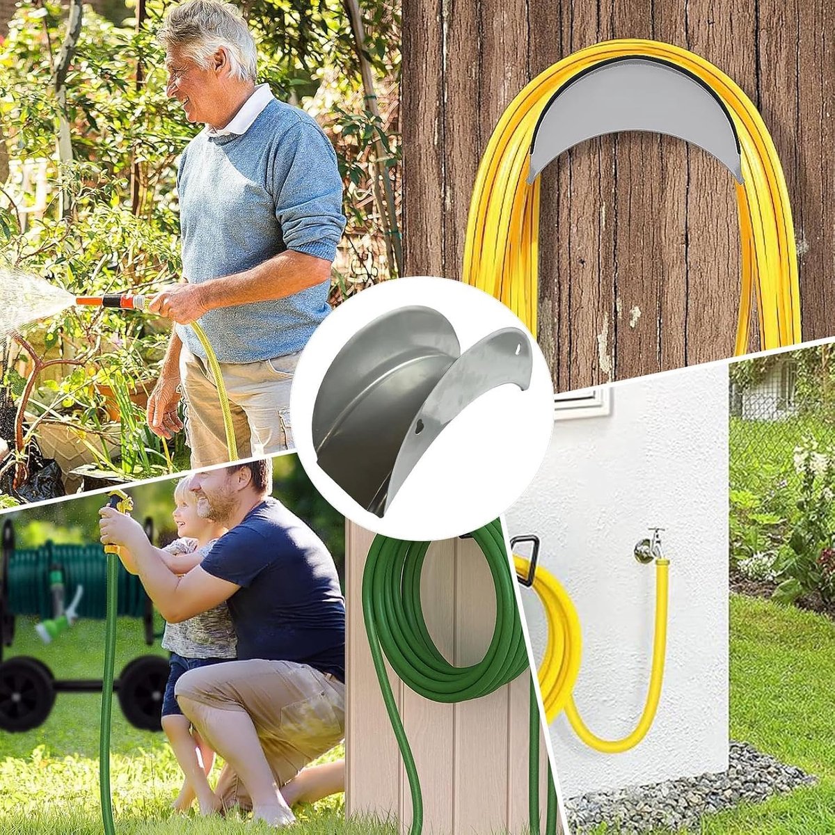 Tuinslanghouder Metaal - Slangrek Hanger - Tuin Organiseren - Weerbestendige Constructie - 27x11.5x11.5cm - Zilver