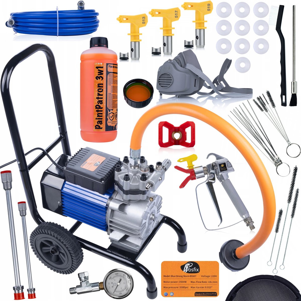Rosfix Airless Verfspuit Blue Strong Storm 990 BSS07 Set - 3500W Motor, 22MPA, 18L/min