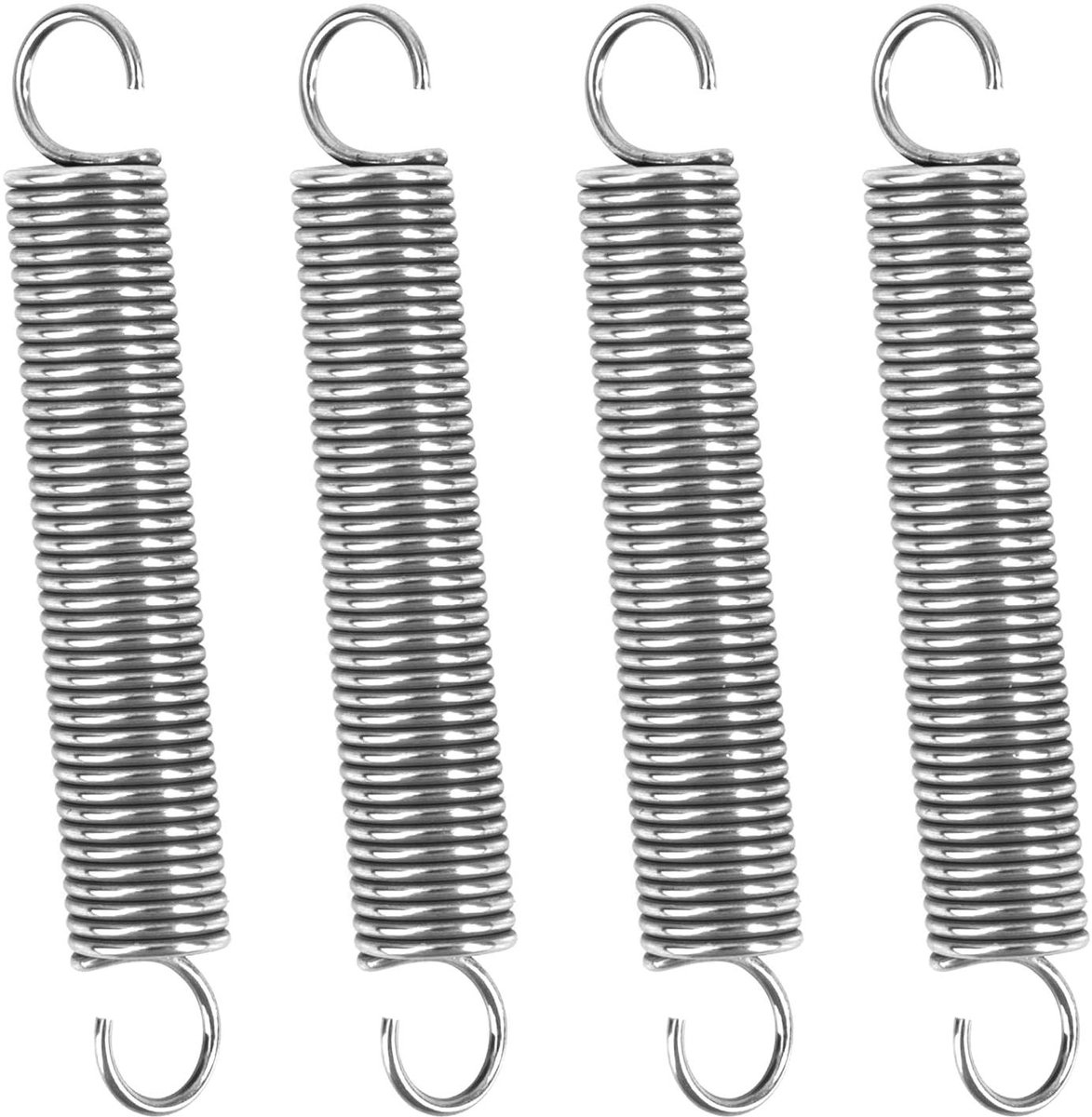 Trekveren met haak - Spanveren set - Bevestigen en spannen - Roestvrij staal 304 - 80 mm 4 stuks - Zilver